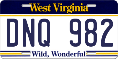 WV license plate DNQ982