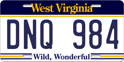 WV license plate DNQ984