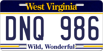 WV license plate DNQ986