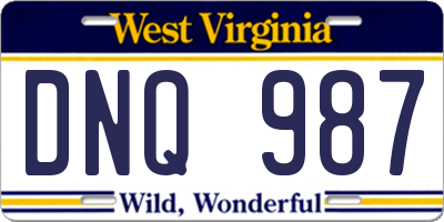 WV license plate DNQ987