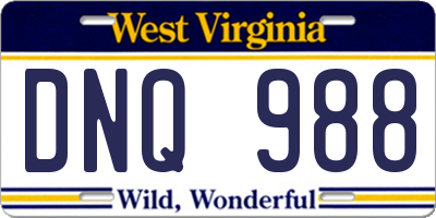 WV license plate DNQ988