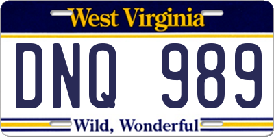 WV license plate DNQ989