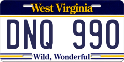 WV license plate DNQ990