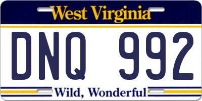 WV license plate DNQ992