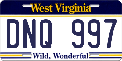 WV license plate DNQ997