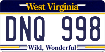 WV license plate DNQ998