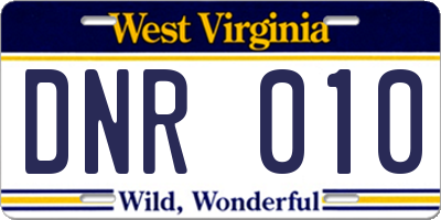 WV license plate DNR010