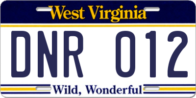 WV license plate DNR012