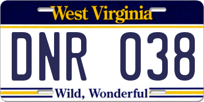 WV license plate DNR038