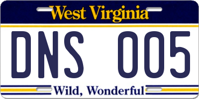 WV license plate DNS005