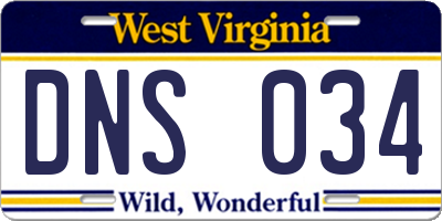 WV license plate DNS034
