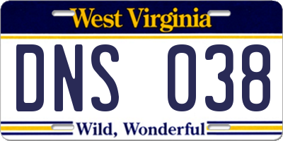 WV license plate DNS038