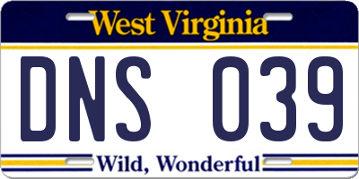 WV license plate DNS039