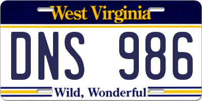 WV license plate DNS986