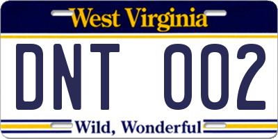 WV license plate DNT002