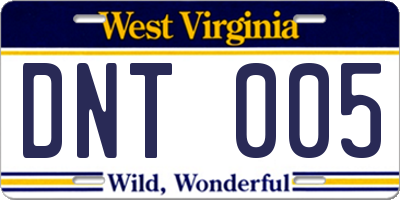 WV license plate DNT005