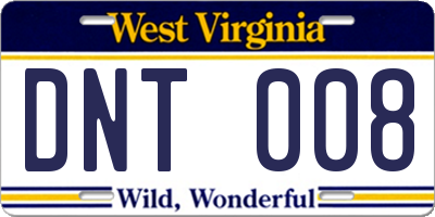 WV license plate DNT008