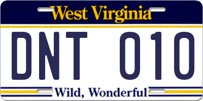 WV license plate DNT010