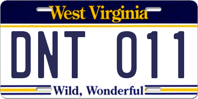 WV license plate DNT011