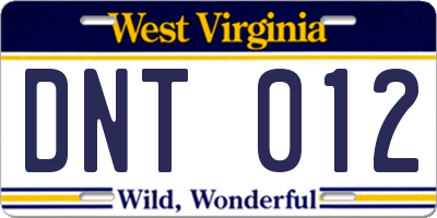 WV license plate DNT012