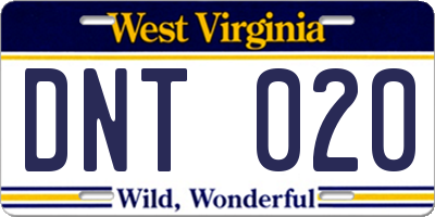 WV license plate DNT020