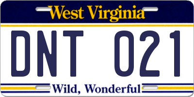 WV license plate DNT021