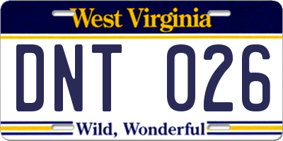 WV license plate DNT026