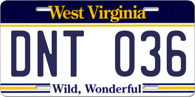 WV license plate DNT036