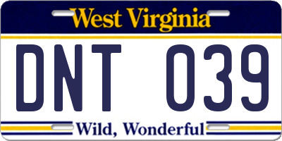 WV license plate DNT039
