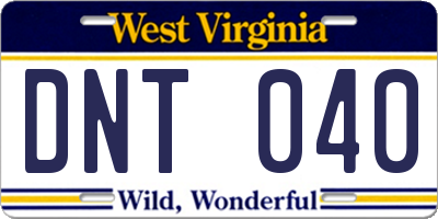 WV license plate DNT040