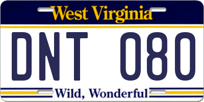 WV license plate DNT080
