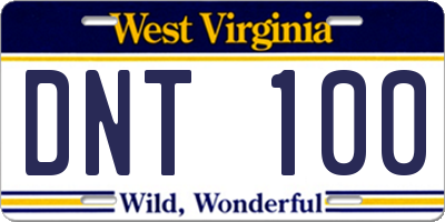 WV license plate DNT100