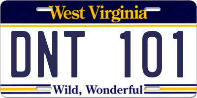 WV license plate DNT101