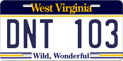 WV license plate DNT103