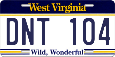 WV license plate DNT104