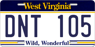 WV license plate DNT105