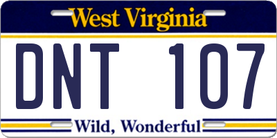 WV license plate DNT107