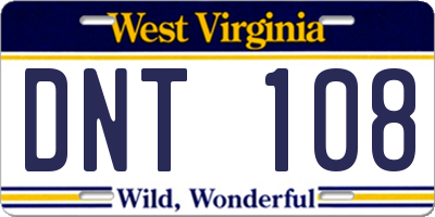 WV license plate DNT108