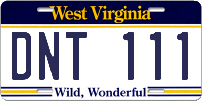 WV license plate DNT111
