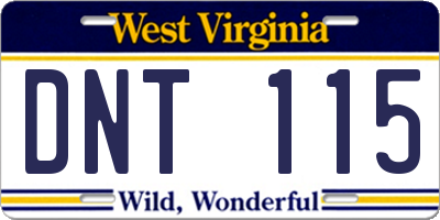 WV license plate DNT115