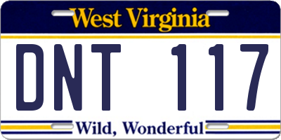 WV license plate DNT117