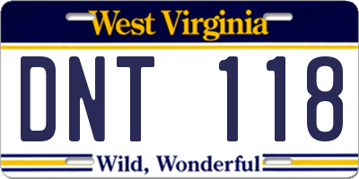 WV license plate DNT118