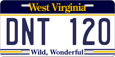 WV license plate DNT120