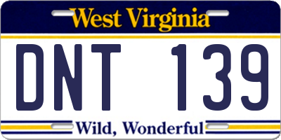 WV license plate DNT139