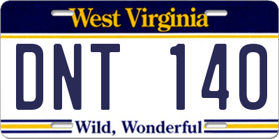 WV license plate DNT140