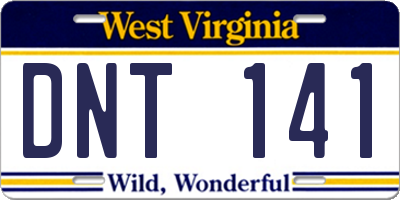 WV license plate DNT141