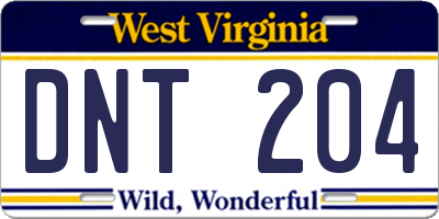 WV license plate DNT204