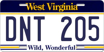 WV license plate DNT205