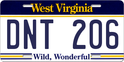 WV license plate DNT206