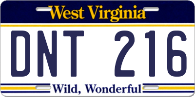 WV license plate DNT216
